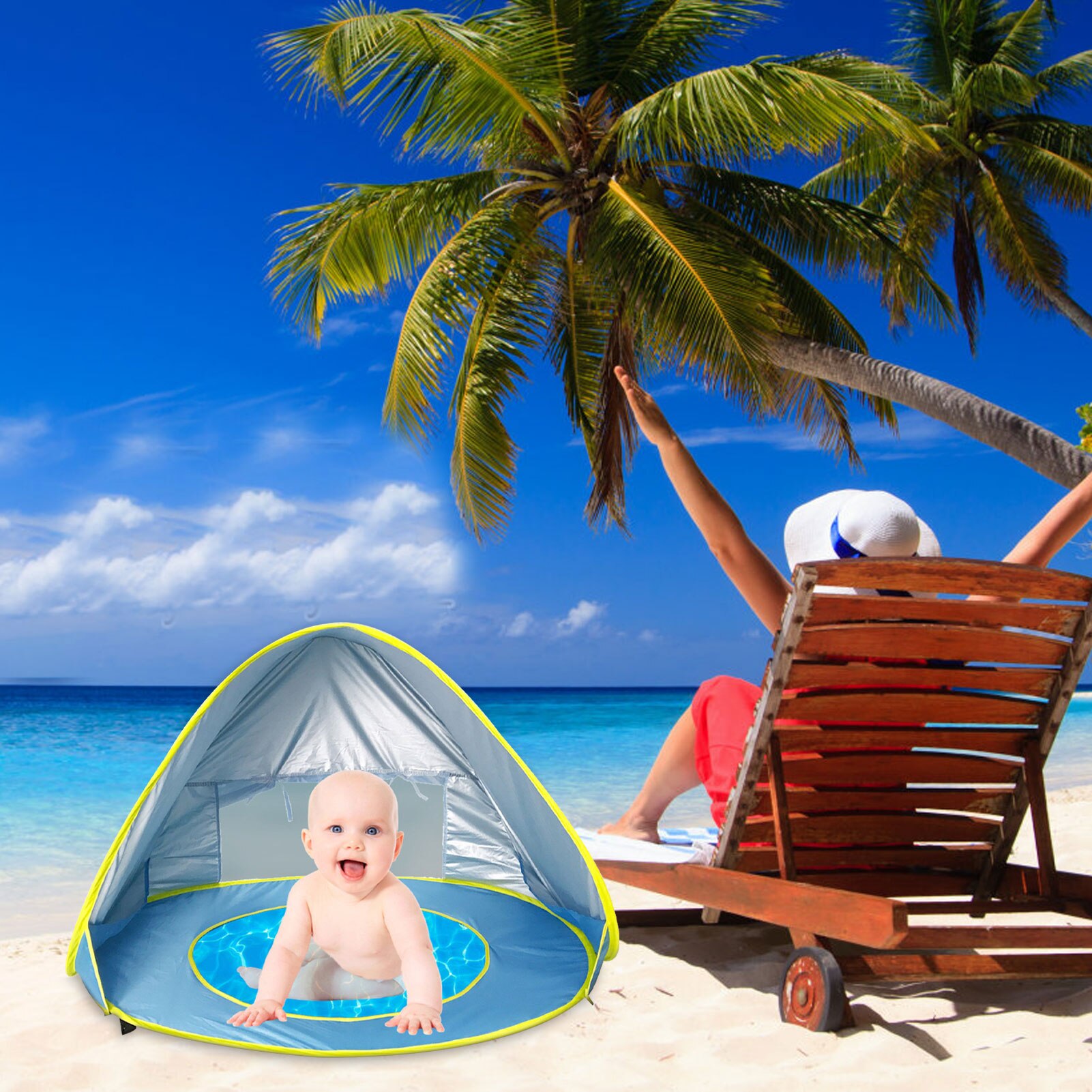 Cheap Goat Tents Waterproof Baby Beach Tent Pop Up Portable Shade Pool UV Protection Sun Shelter for Infant Kid Outdoor Camping Sunshade Beach   